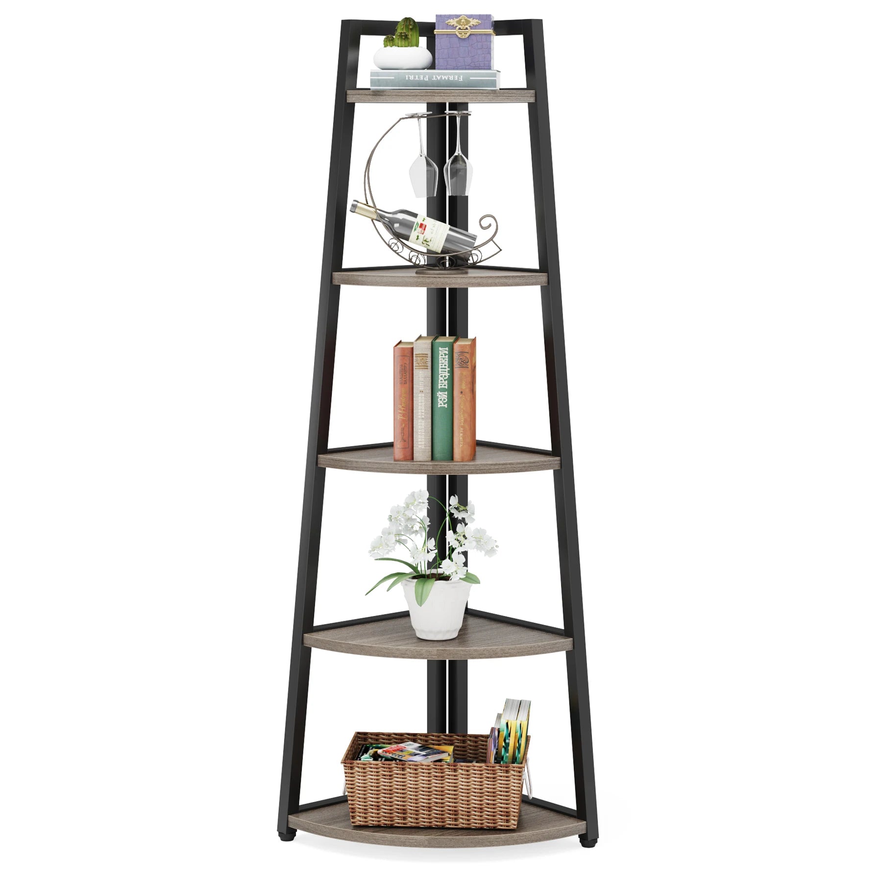 Tribesigns Bookcase Corner Book Shelf Rack Wood Bookshelf Storage Shelves
