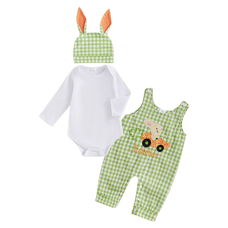 Toddler Girl Easter Dress Floral Print Ruffle Sleeve Romper Bunny Embroidery Skirt Headband 3 Piece Spring Set for Baby Girl