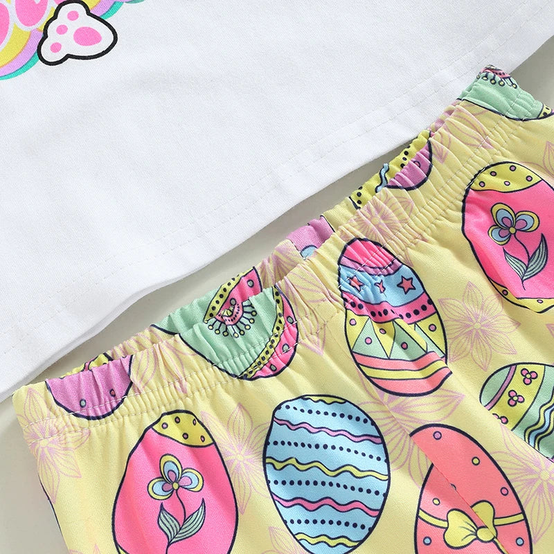 Easter Outfits Set Bunny Print Short Sleeve T-Shirts and Carrot Print Pants 2Pcs Sets for Toddler Kids Easter Party Wear