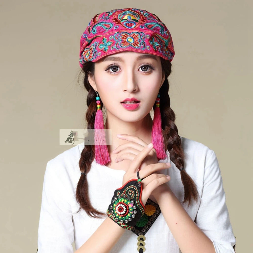 Women Mexican Style Ethnic Vintage Embroidery Flowers Hat Red Print hats for women Beanies Hats