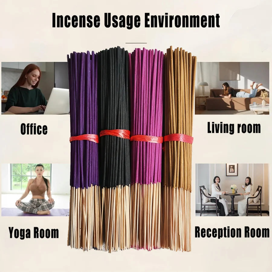 4 Types of Floral Scented High-Quality Handmade Bamboo Stick Incense Set, 22cm Long Natural Chinese Incense Sticks, Including Lavender, Cherry Blossom, Rose, Jasmine, Etc., with a Fresh and Elegant Scent That Lasts for a Long