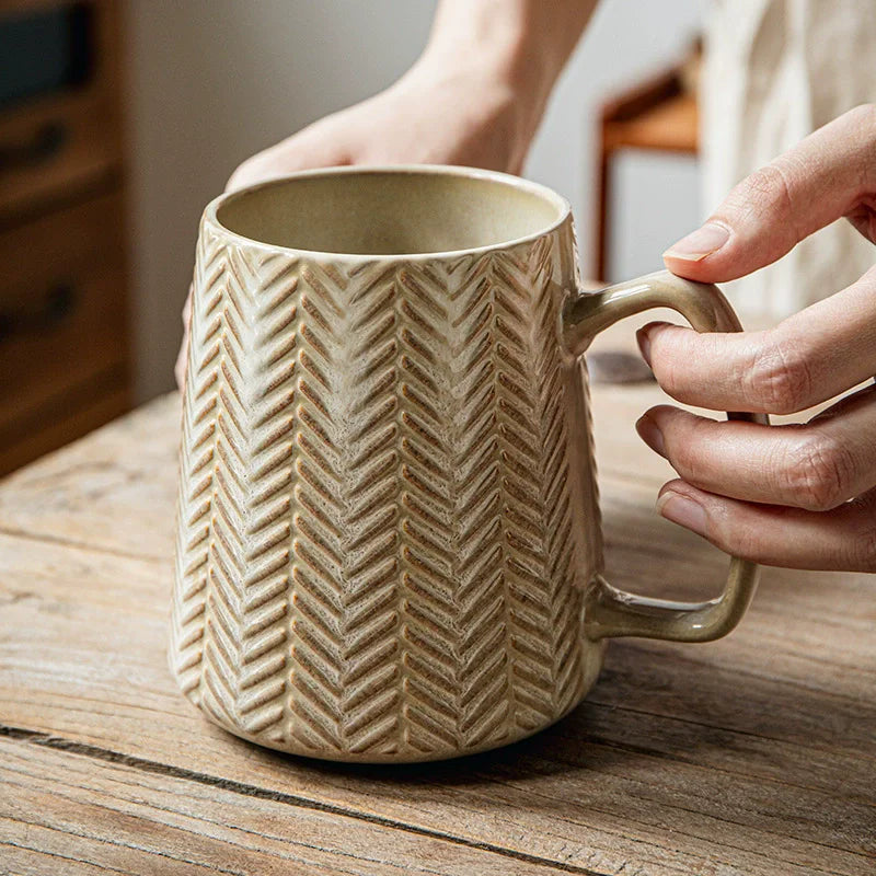 760ml Creative Retro style Mug breakfast cereal milk cute ceramic cup daily household insulated coffee tea cup with spoon