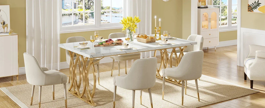 Modern Dining Table, 63" Large Kitchen Table for 4-6 People, Unique Rectangular Dinner Table Kitchen & Dining Room Furniture
