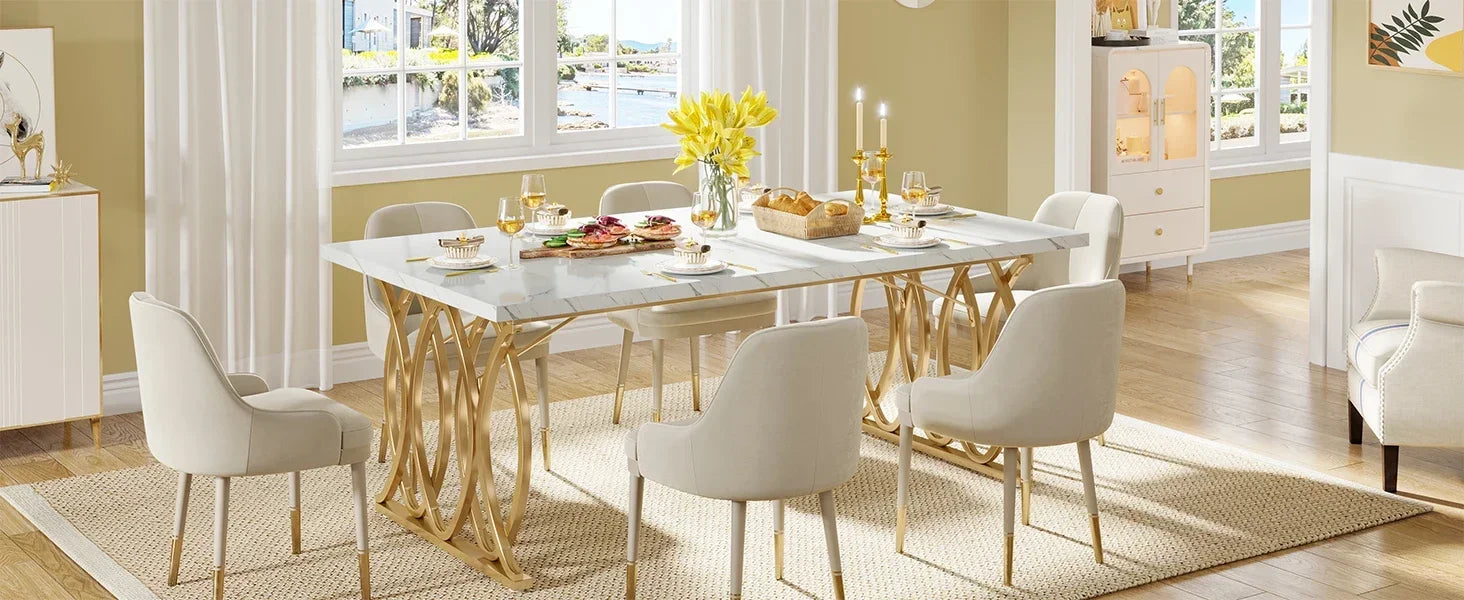Modern Dining Table, 63" Large Kitchen Table for 4-6 People, Unique Rectangular Dinner Table Kitchen & Dining Room Furniture