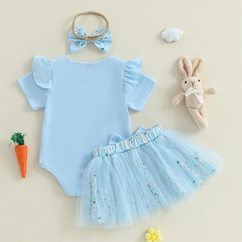 Adorable Baby Girl Easter Outfits with Bunny Print Romper Skirt and Headband - 3 Piece Clothing Set for Spring Celebrations