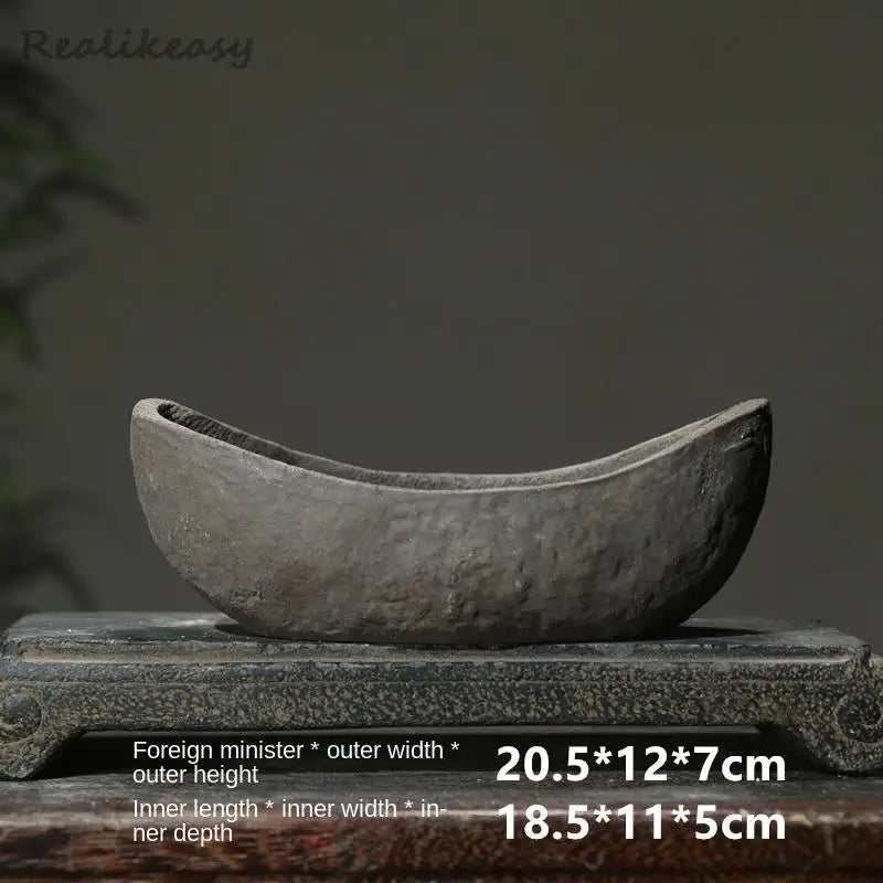 Chinese Purple Sand Flower Pot Creative Handmade Moon shaped Flower Pot Ceramic Bonsai Pot Home Desktop Decoration Pot 1PCSLE655