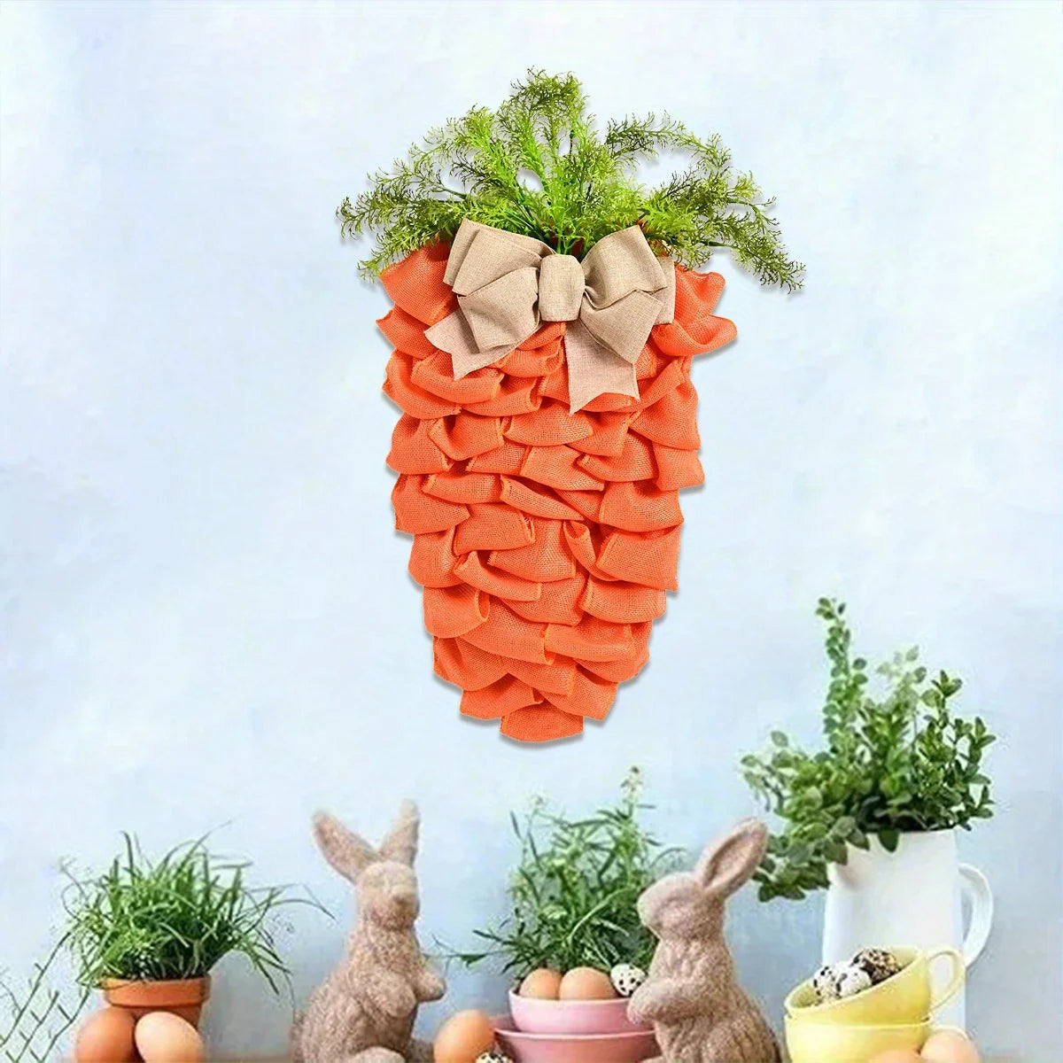 Easter Wreath Easter Decorations for the Home, 21.6in Carrot Shaped Wreath Spring Wreath for Front Door, Artificial