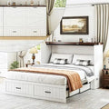 Queen Murphy Bed with Storage & Charging Station, Farmhouse Murphy Cabinet Bed with Large Drawer, Hideaway Foldable Platform Bed
