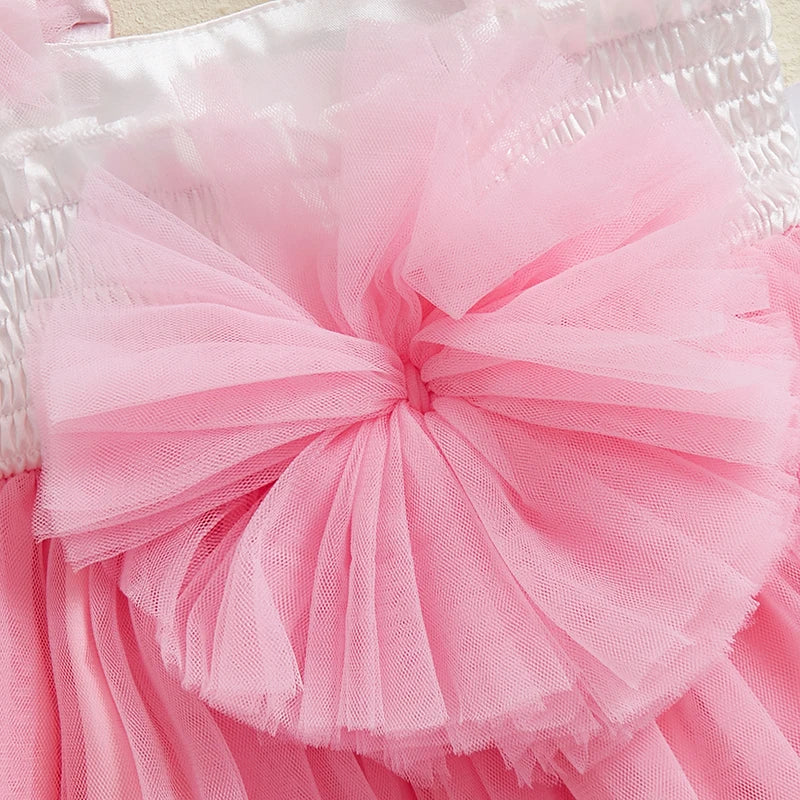 Adorable Baby Girls Easter Outfit Sleeveless Bunny Print Suspender Dress with Tulle Skirt for Spring and Summer Celebrations