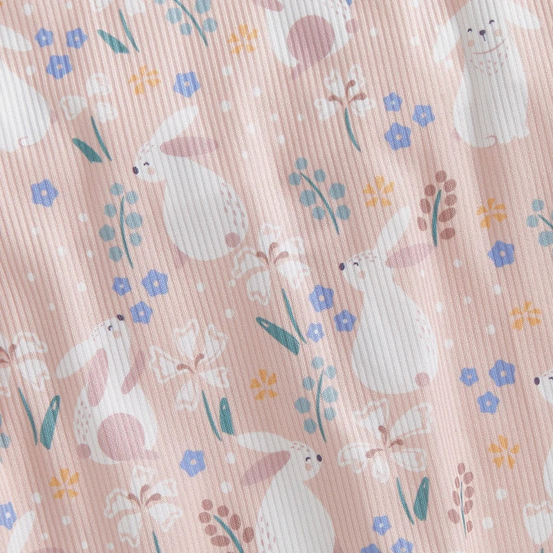 Toddler Easter Bunny Romper Sleeveless Jumpsuit with Egg Print Suspender Pants for Girls Spring Outfit Casual Wear