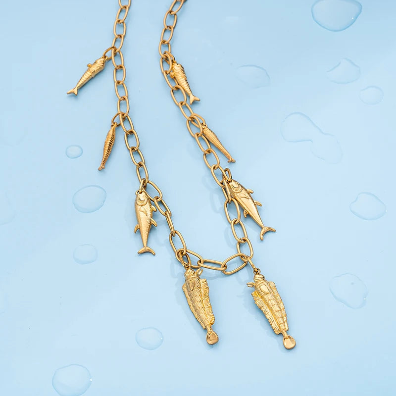 Bohemian sweater Necklaces for Women Fishes PendantsMermaid Tassels Marine Charms Birthday Party Chic Jewelry Beauty Accessories