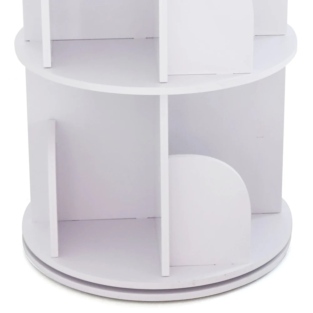 2/4-Tier Wooden Rotatable Bookshelf - 360°Display Floor Standing Storage Rack, White Multifunctional Bookshelf Organizer