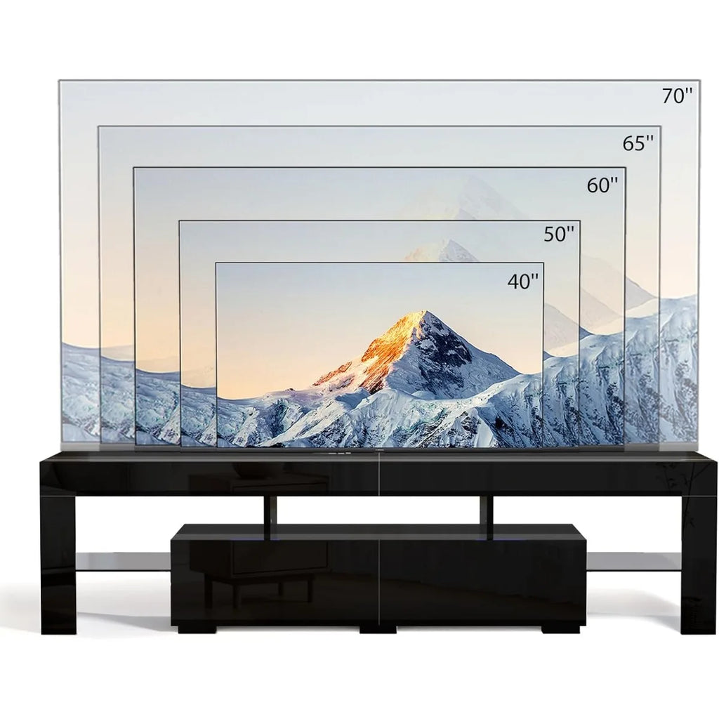 VINGLI LED TV Stand, 63'' High Glossy Modern Entertainment Center with LED Lights and Storage for 55/60/65/70 Inch TV - White