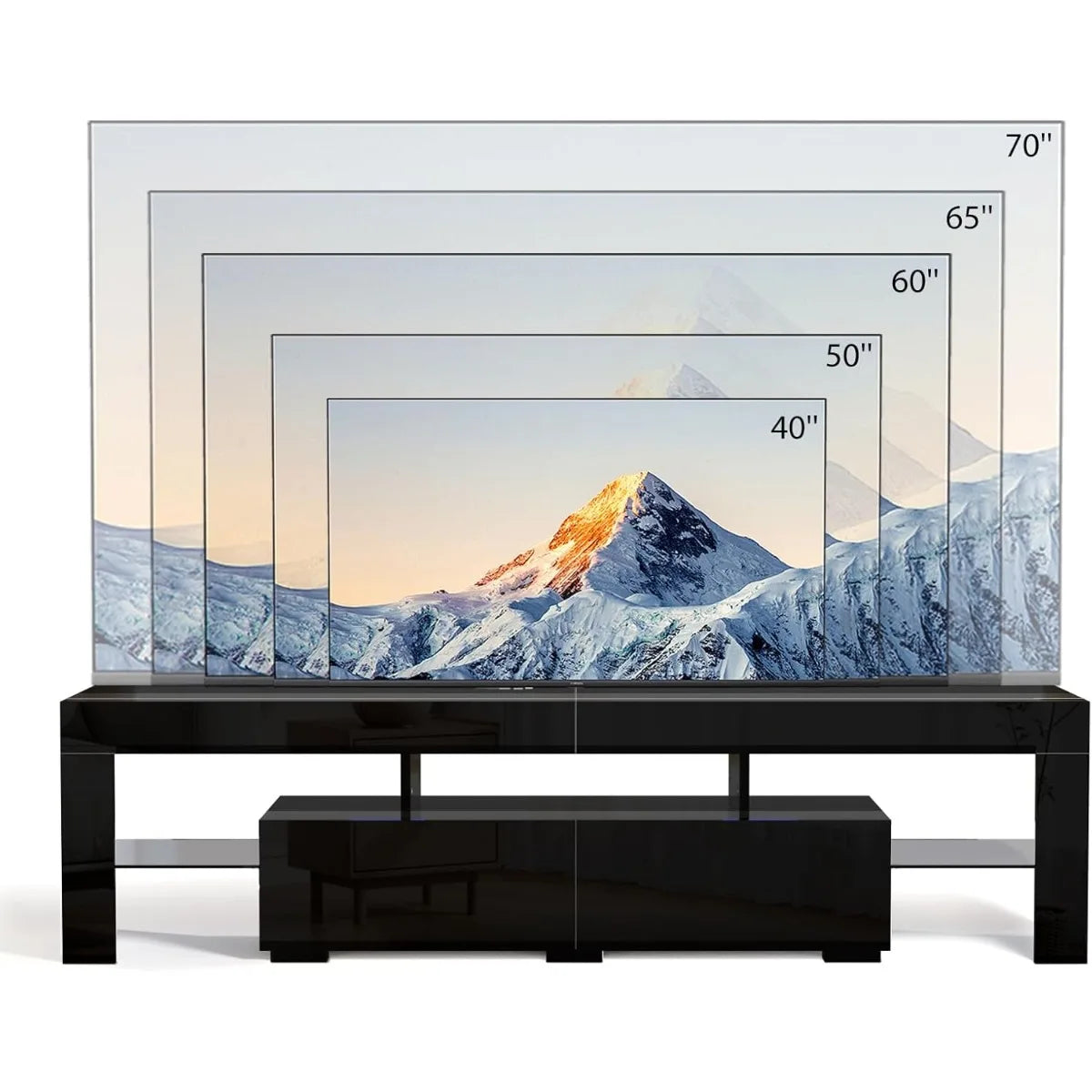 VINGLI LED TV Stand, 63'' High Glossy Modern Entertainment Center with LED Lights and Storage for 55/60/65/70 Inch TV - White