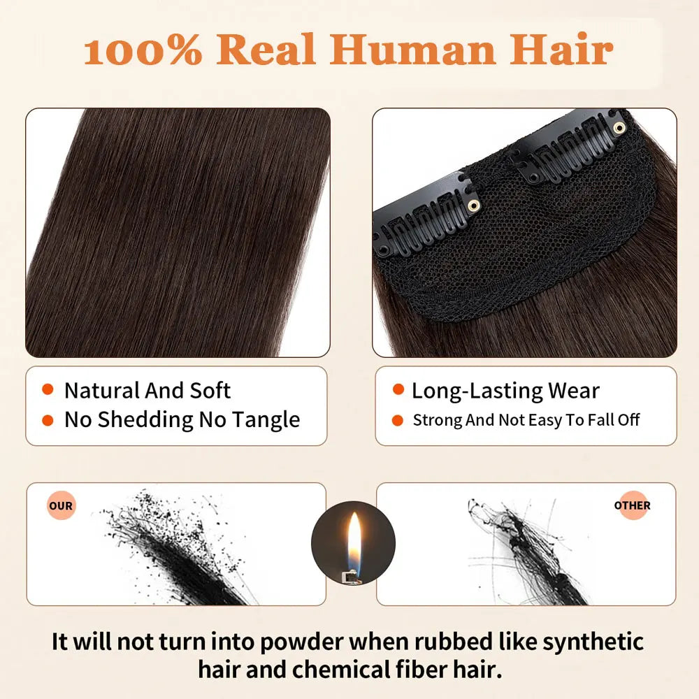 100% Human Hair Topper Invisable Straight Hair Pads Clip In One Piece 2Clips Increase Hair volume Hair Extensions Top Side Cover
