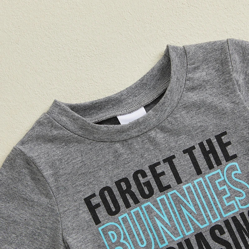 Cute Boys Easter Outfits with Letter Print Round Neck Short Sleeve T-Shirts and Elastic Waist Shorts - 2 Piece Clothing Set for