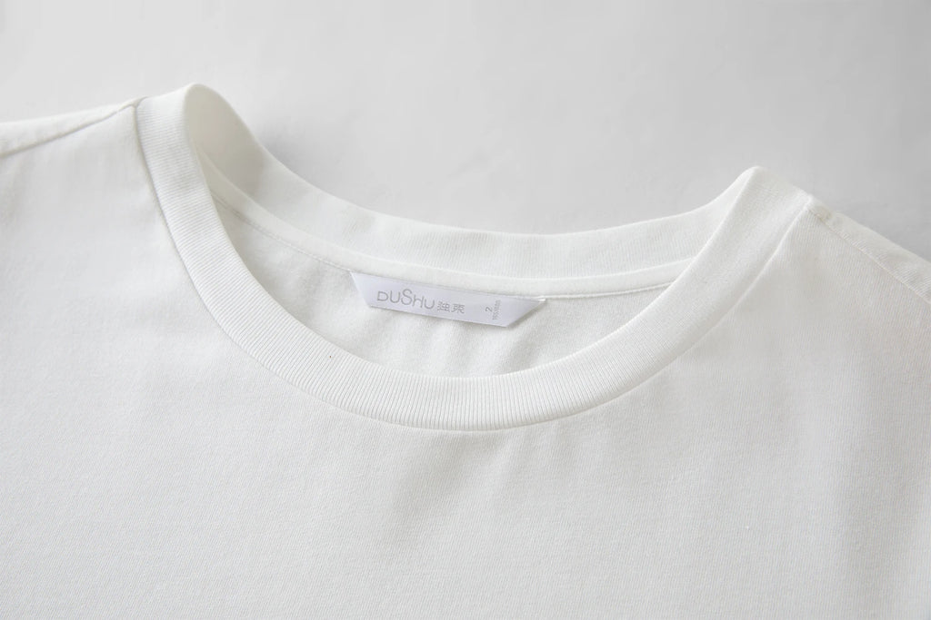 DUSHU Plus Size Casual Urban Letter Print Long-sleeved T-shirt Women White Round Neck All-match Basics Slimming Top Aesthetic