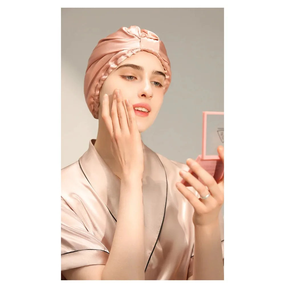 Trend 2026 Pure Silk Night Caps Mulberry Silk Sleeping Bonnet Hair Loss Hat Natural Silk Turban For Hair Sleeping Silk Headwrap