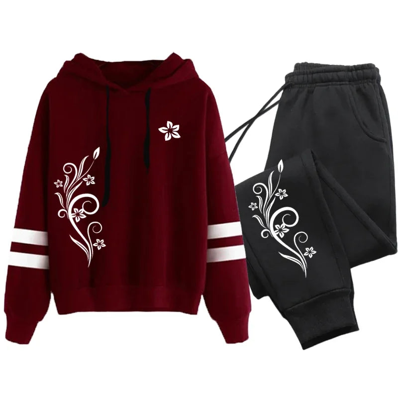 New in Womens Tracksuit Vintage Pattern Printing Sweatshirt Pants Set and Single Pcs Stripe Hoodies Casual Womens Clothing 2025