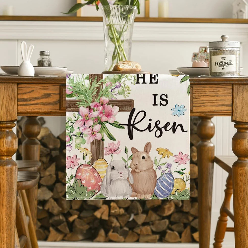 Easter Bunny Linen Table Runner Bunny Dining Table Cloth Placemat Spring Table Runners Easter Bunny Spring Linen Table Runner