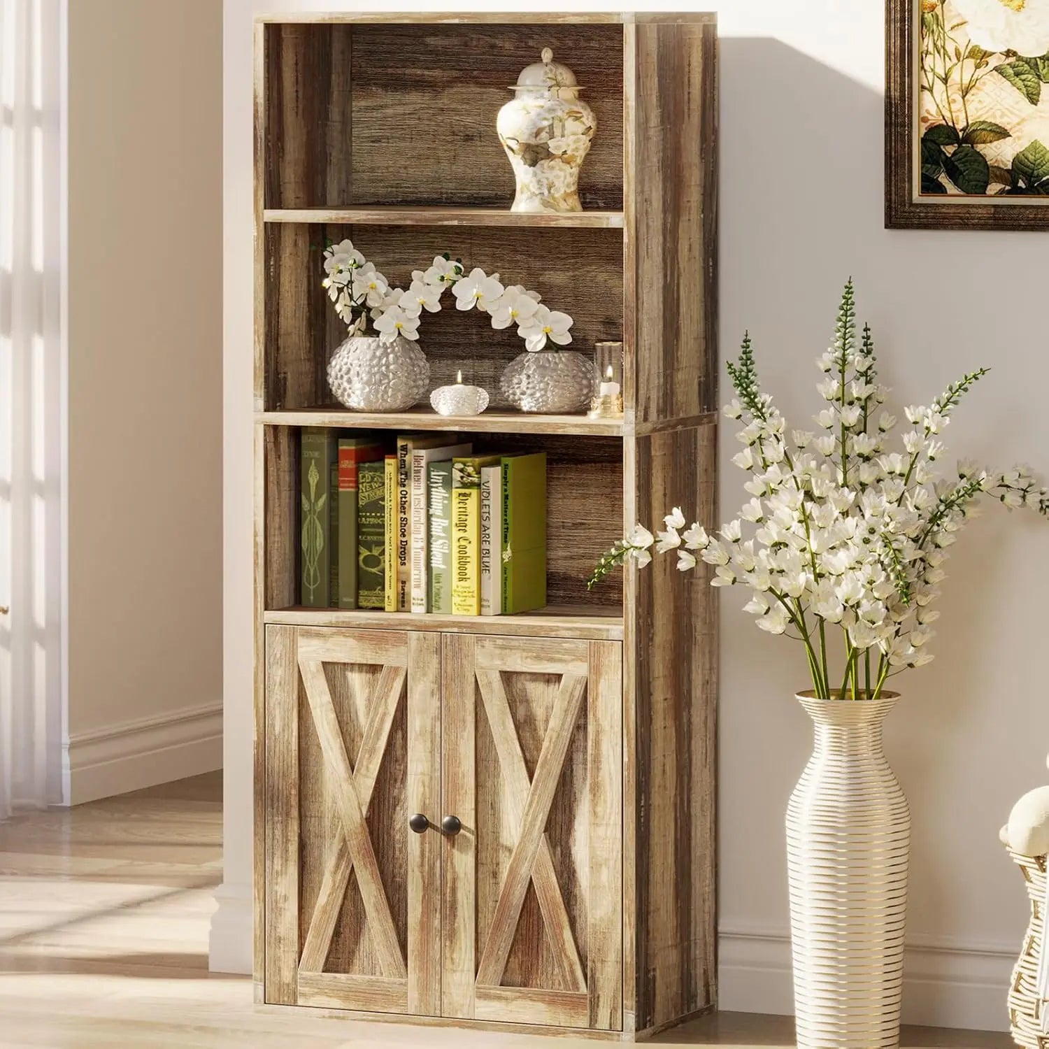 IRONCK Industrial Bookshelves and Bookcases with Doors 11.8 in Depth Floor Standing 5 Shelf Display Storage Bookcase Shelves