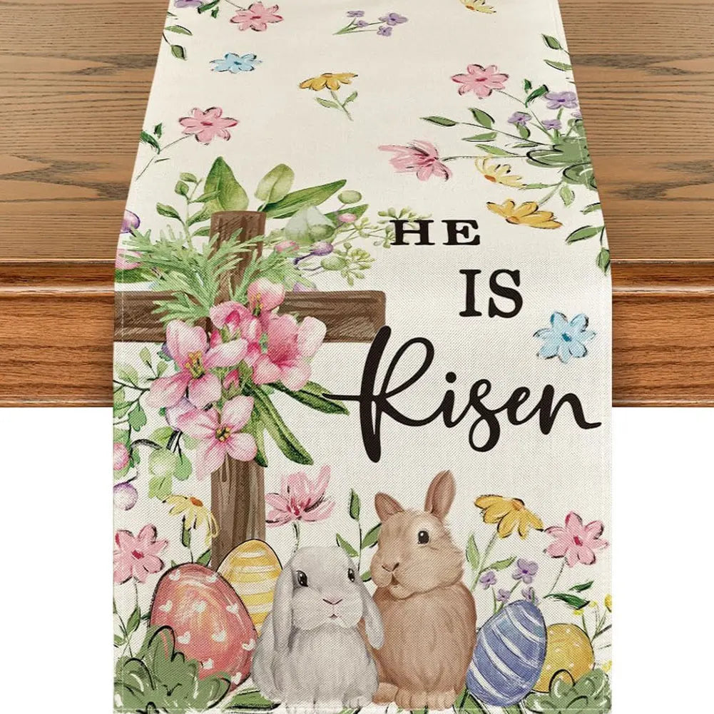 Easter Bunny Linen Table Runner Bunny Dining Table Cloth Placemat Easter Bunny Spring Linen Table Runner Holiday Party Decor
