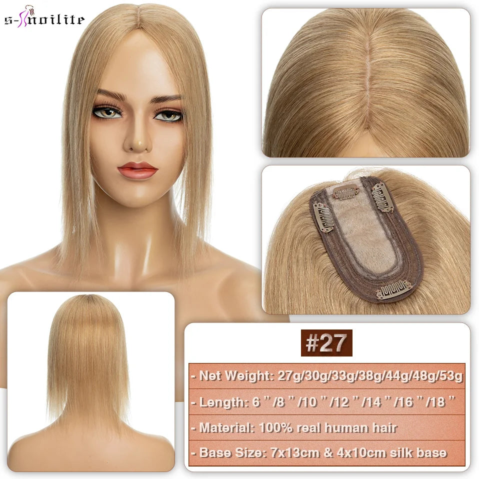 S-noilite 7x13cm Hair Toppers Human Hair For Women Natural Hair Topper Wigs Women Topper Silk Base Hair Clip In Hair Extensions