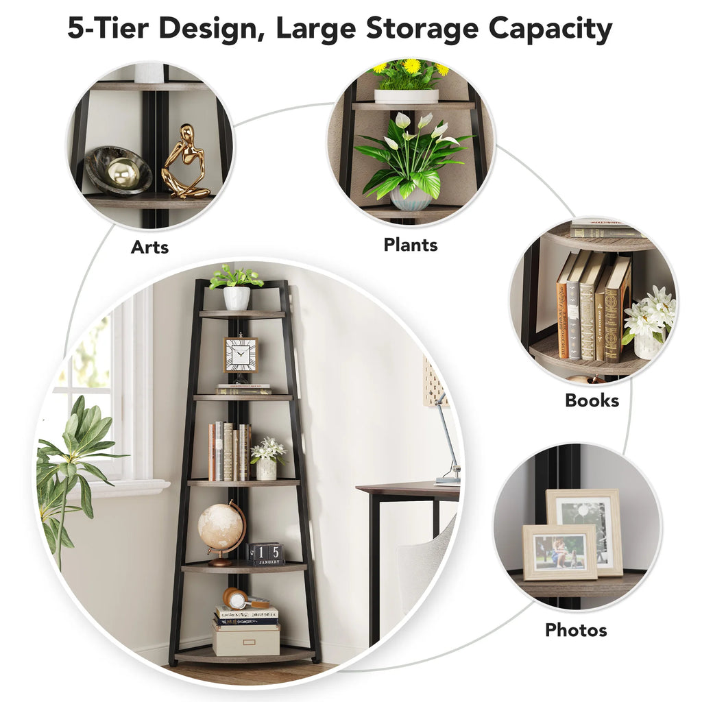 Tribesigns Bookcase Corner Book Shelf Rack Wood Bookshelf Storage Shelves