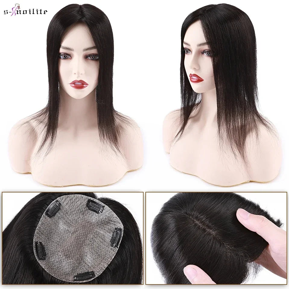 S-noilite 15x16cm Silk Top Hair Toppers Human Hair Silk Base Scalp Topper Wigs 5 Clips In Hair Extension Natutal Hair Piece