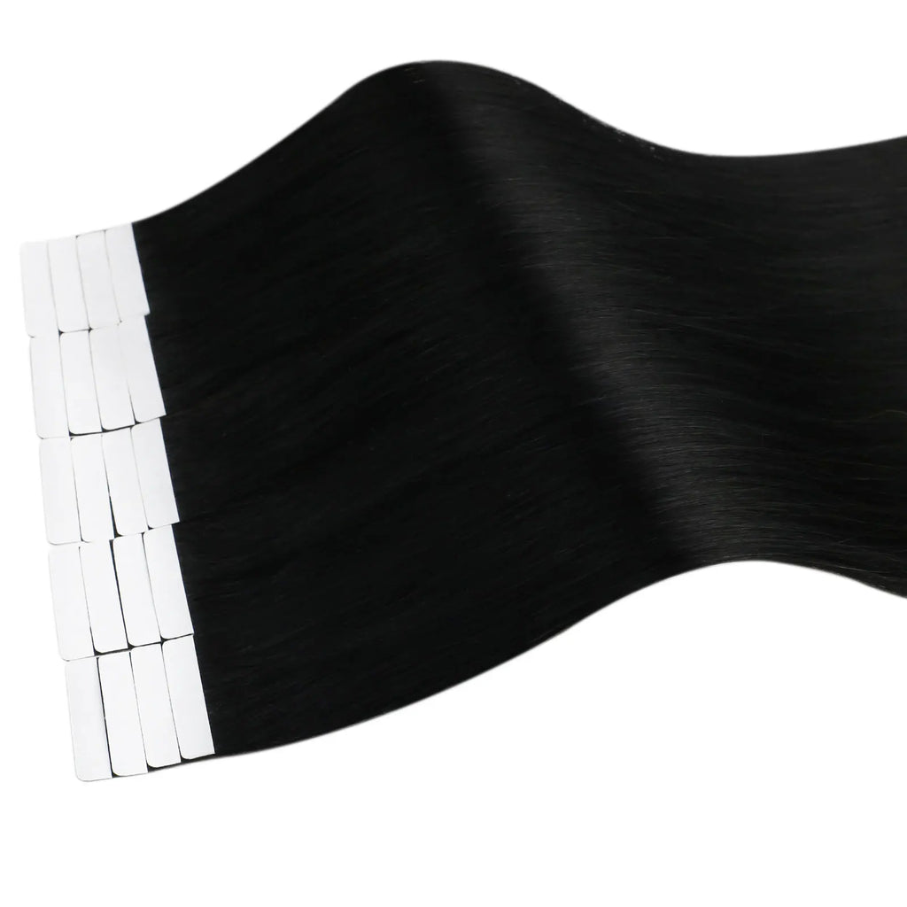 Ugeat Tape in Hair Extensions Human Hair Black Girl Tape in Human Hair Extensions Jet Black Seamless Invisible Hair Extensions