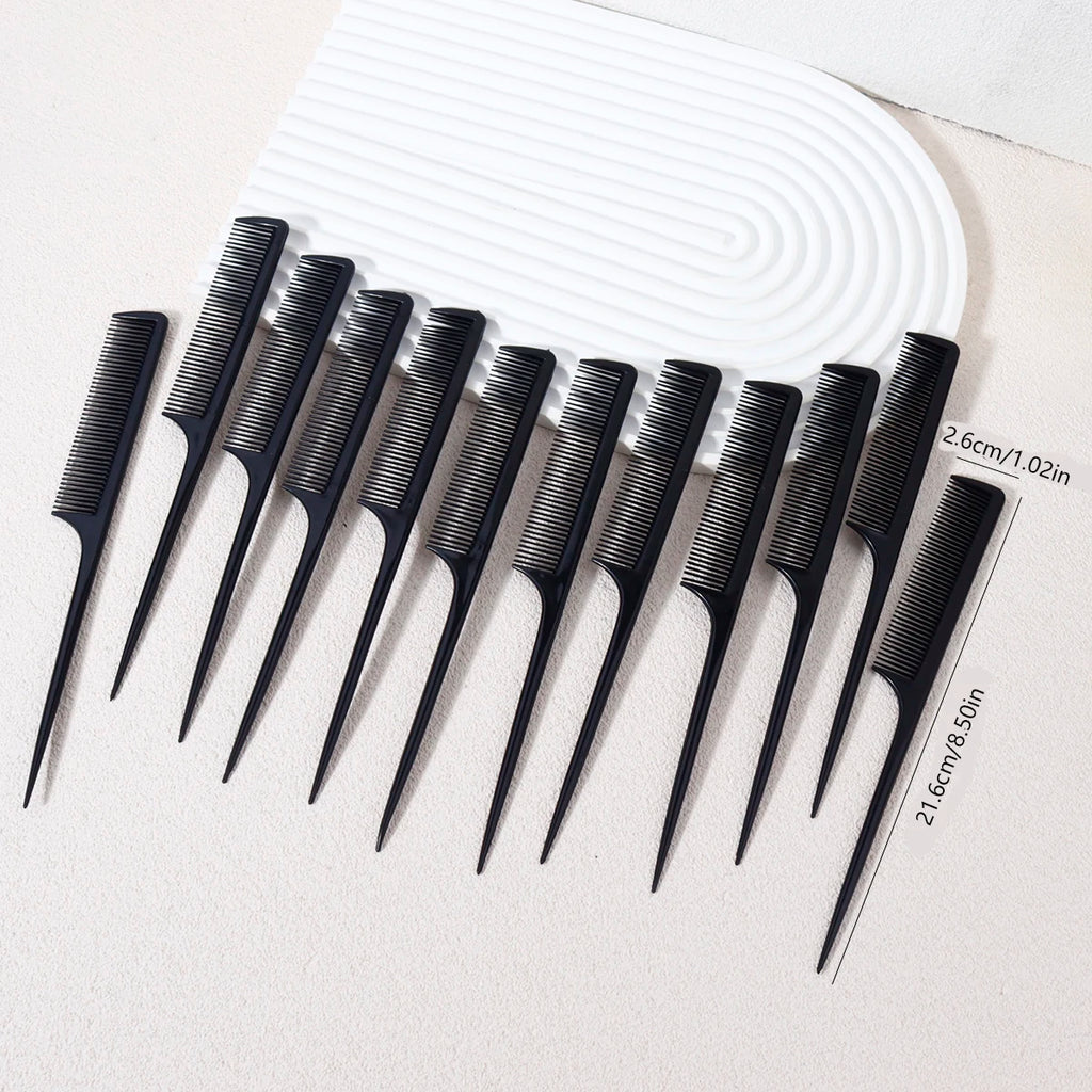 12 piece mouse tail comb set, hair dye comb, pointed tail comb, suitable for hair salons and home use,special for real hair wigs