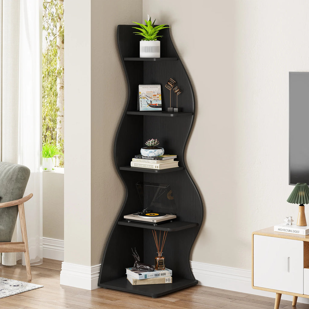 Tribesigns Corner Shelf, Modern 5-Tier Wall Corner Bookshelf, Stylish Corner Small Bookcase Storage Rack Plant Stand