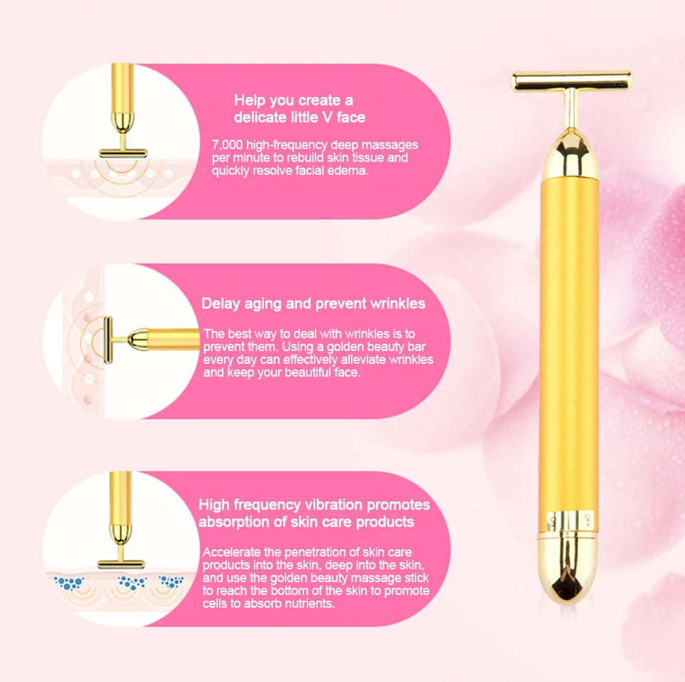 Beauty Stick 24k Gold Face Lift Bar Skin Tightening Energy Beauty Stick Vibrating Facial Massager Electric Beauty Instrument