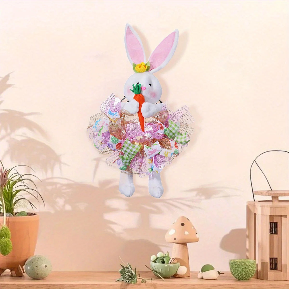 Easter Bunny Wreaths for Front Door, 28.3in Easter Wreath Rabbit Wreaths with Bunny Ears, Legs and Ribbons, Spring