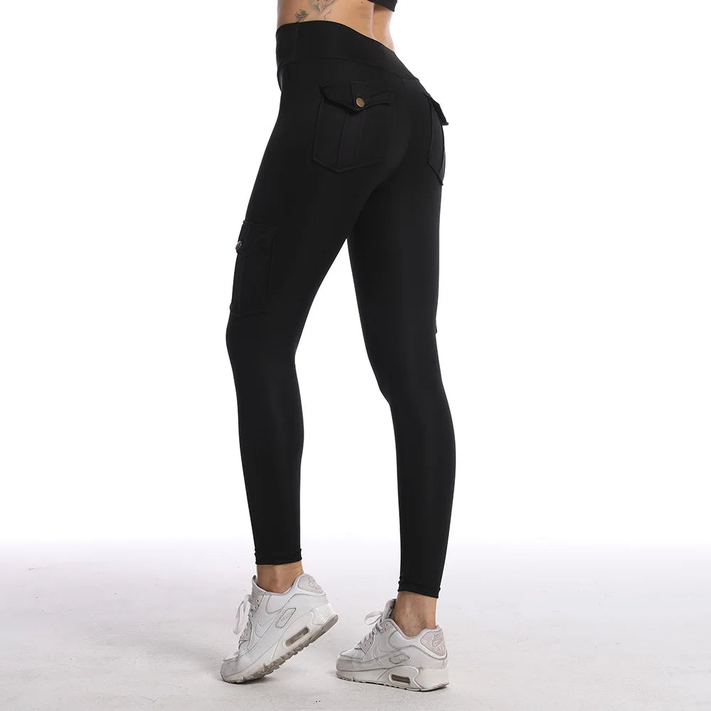 Breathable High Waisted Hip Lifting Button Pocket Sport Brushed Nude Yoga Pants Slimming Tight Leggings High Elastic Leggings