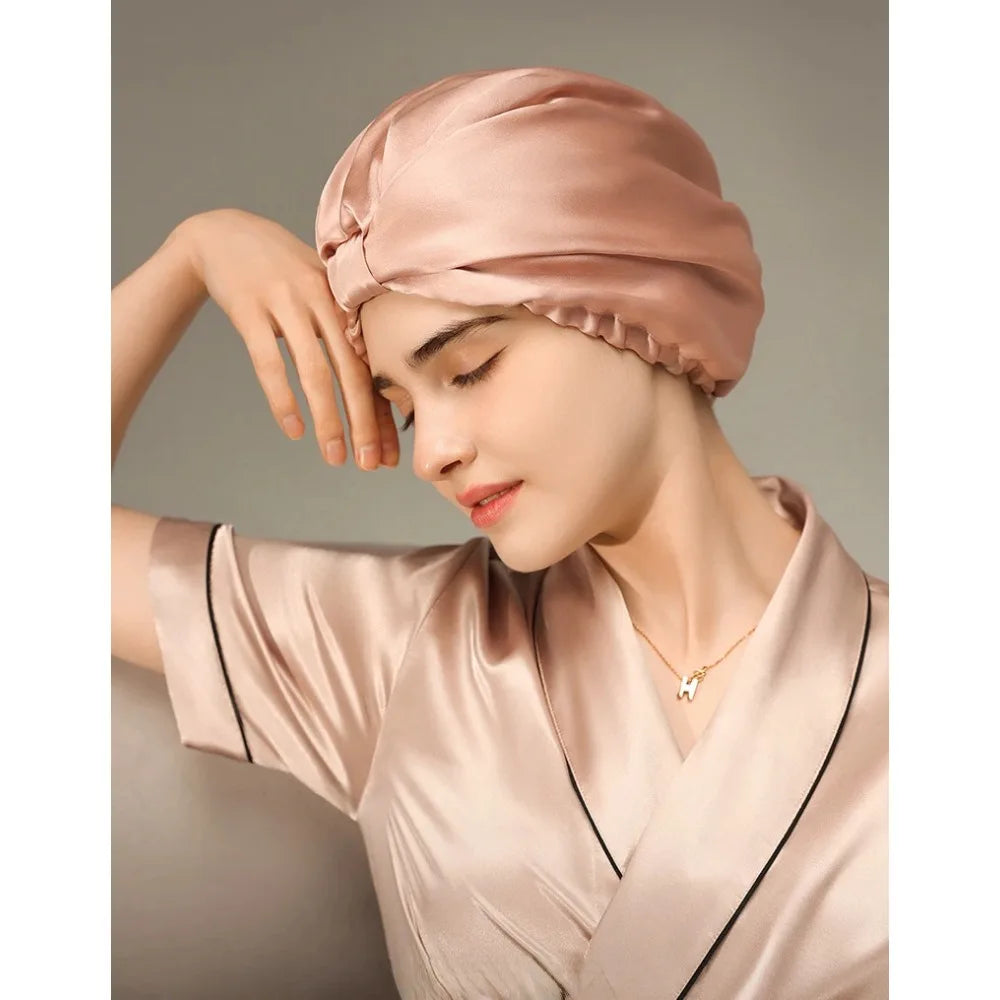Trend 2026 Pure Silk Night Caps Mulberry Silk Sleeping Bonnet Hair Loss Hat Natural Silk Turban For Hair Sleeping Silk Headwrap