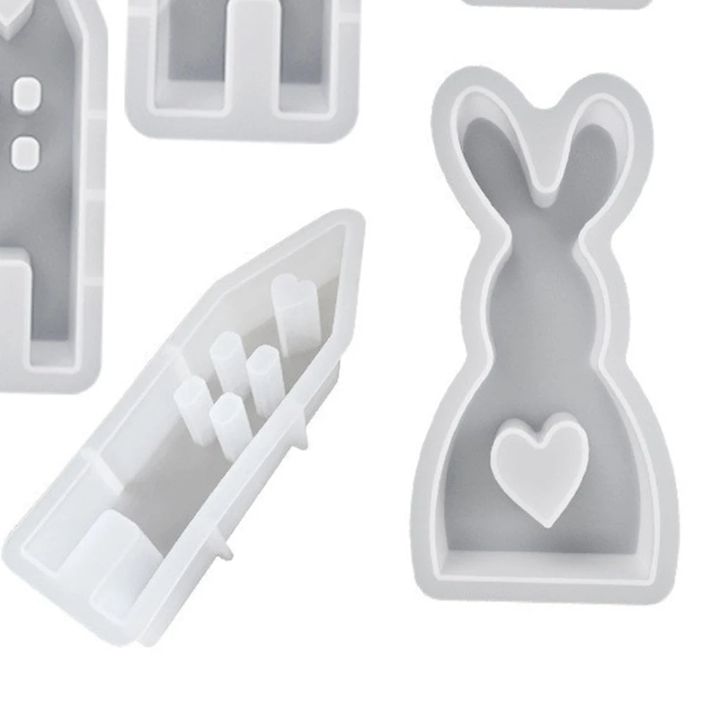 7Pcs Easter Silicone Molds House Rabbit Angel Resin Molds Casting Moulds for DIY Candle Candy Chocolate Soap