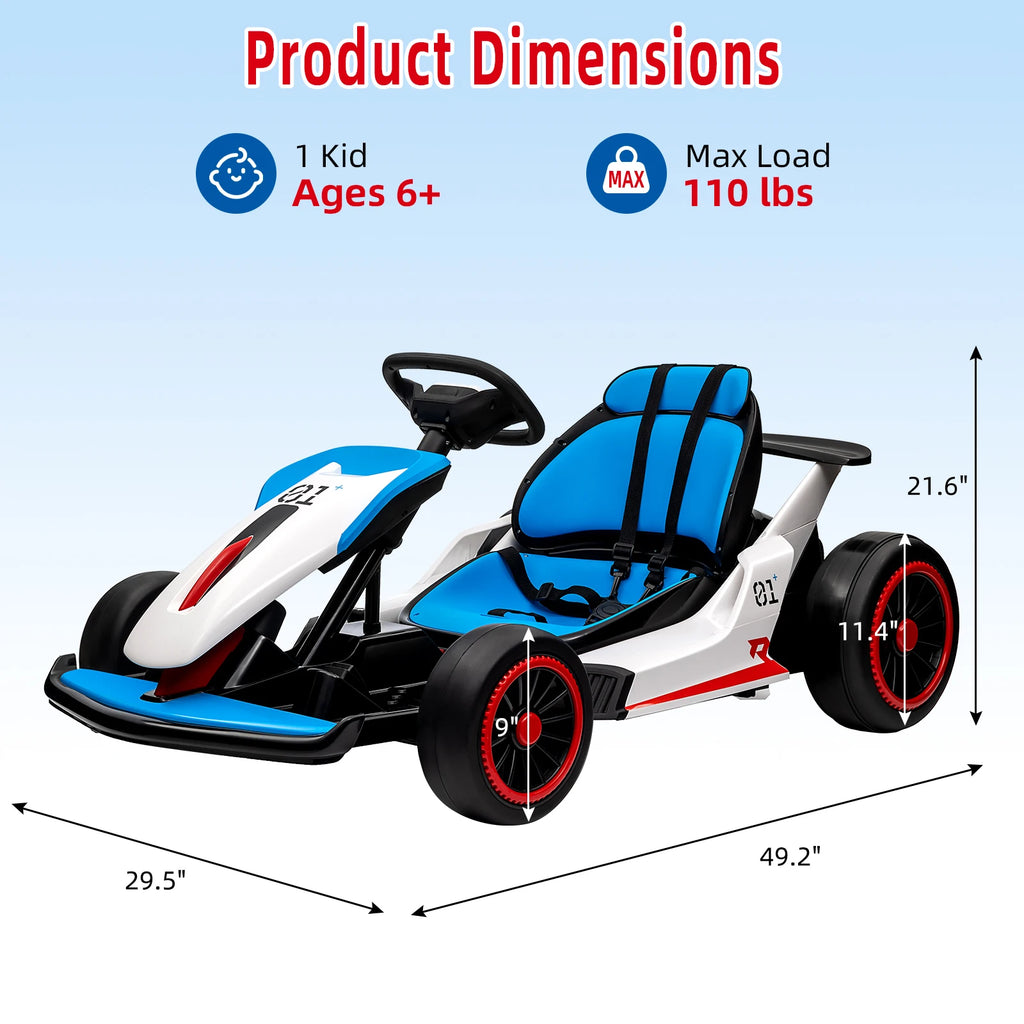 Electric Go Kart for Kids, 24V Drift Kart with 2X200W Strong Motor, 7AH Battery, Electric Pedals, Outdoor Race Ride-On Toys