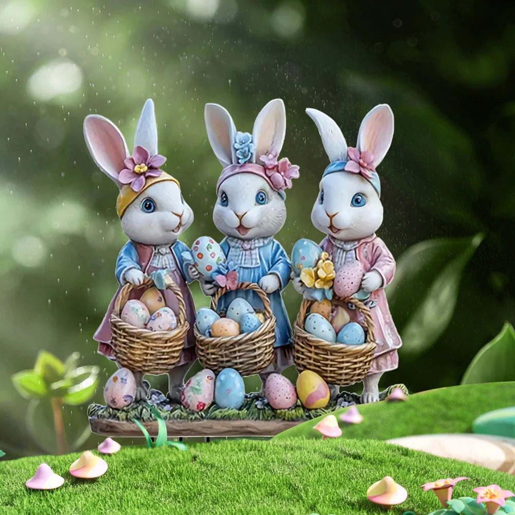 Easter Bunny Garden Stake Acrylic Easter Yard Sign 2D Flat Easter Rabbit Garden Signs for Easter Decorations