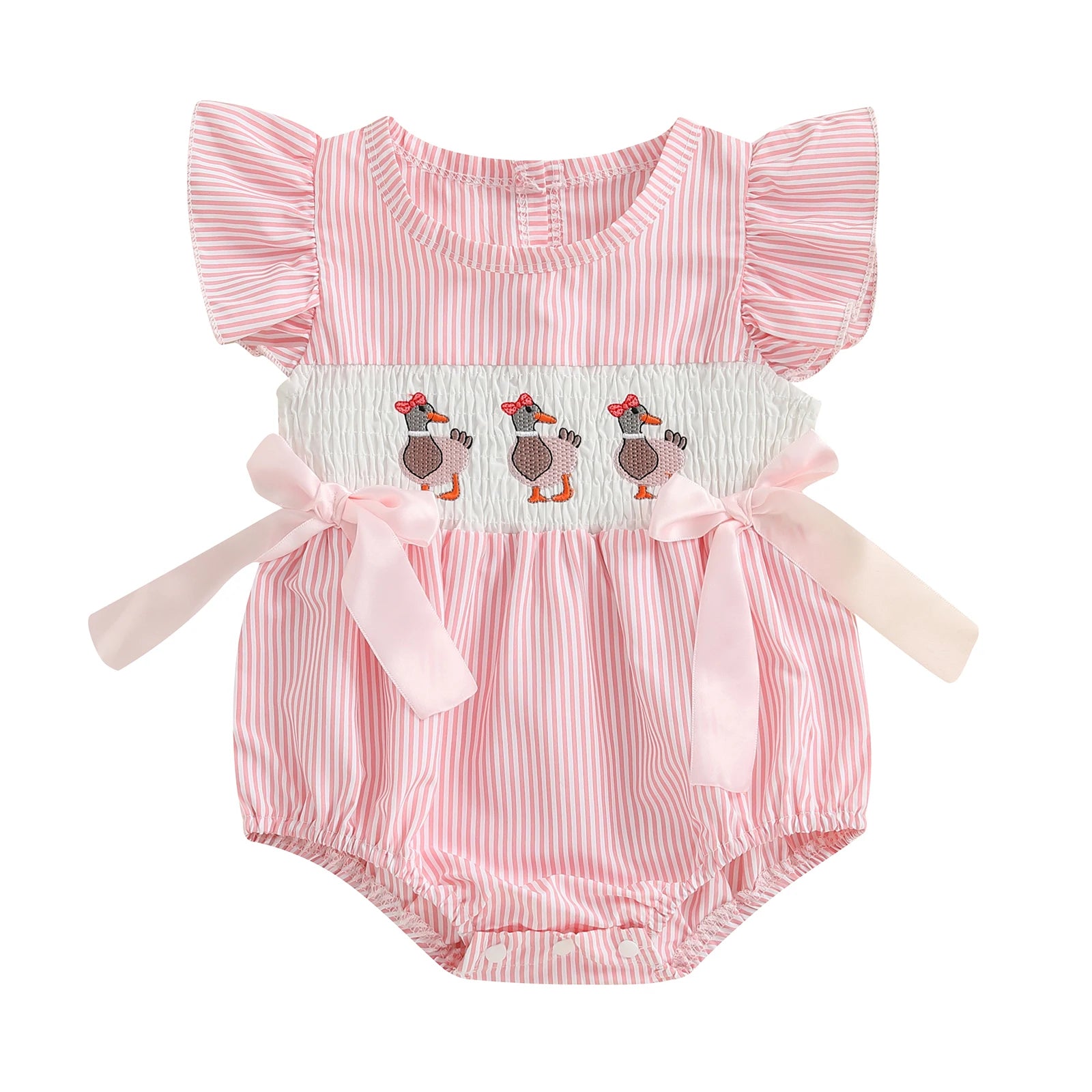 Cute Toddler Bunny Print Overall Dress with Ruffle Sleeves and Bow Detail for Baby Girls Easter Outfit
