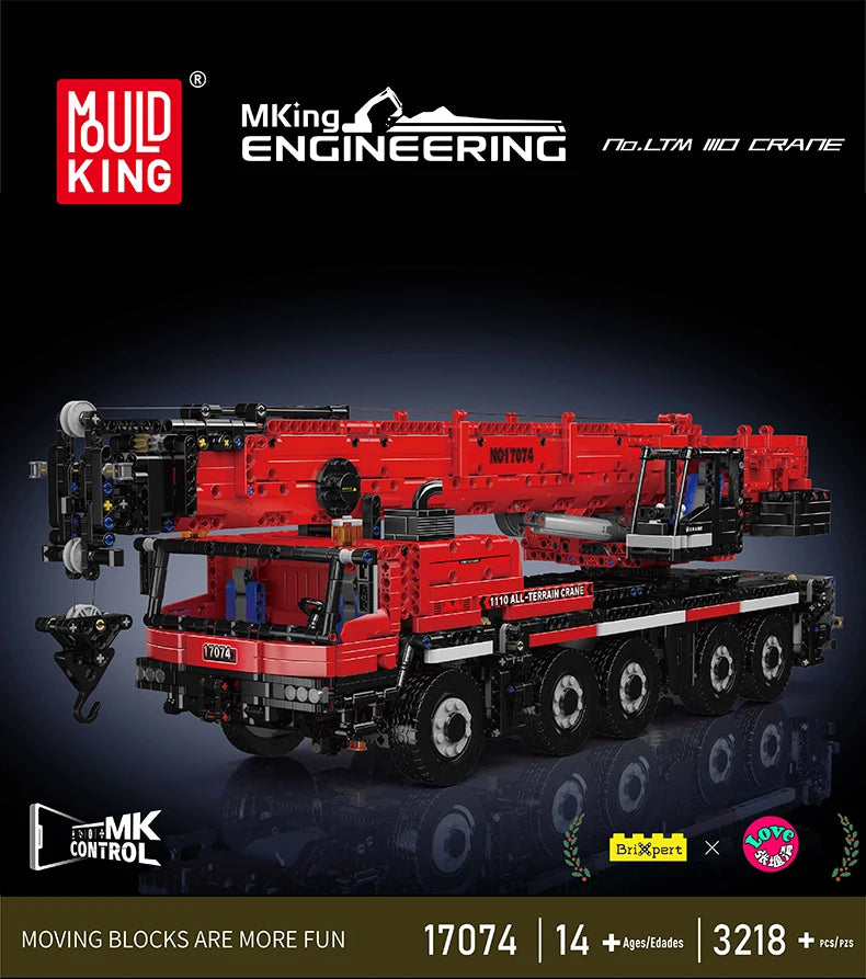 Mould King 17073 17074 Technical Car Toys The RC LTM 1110 Crane Building Block Engineering Truck Brick Set Kids Christmas Gift
