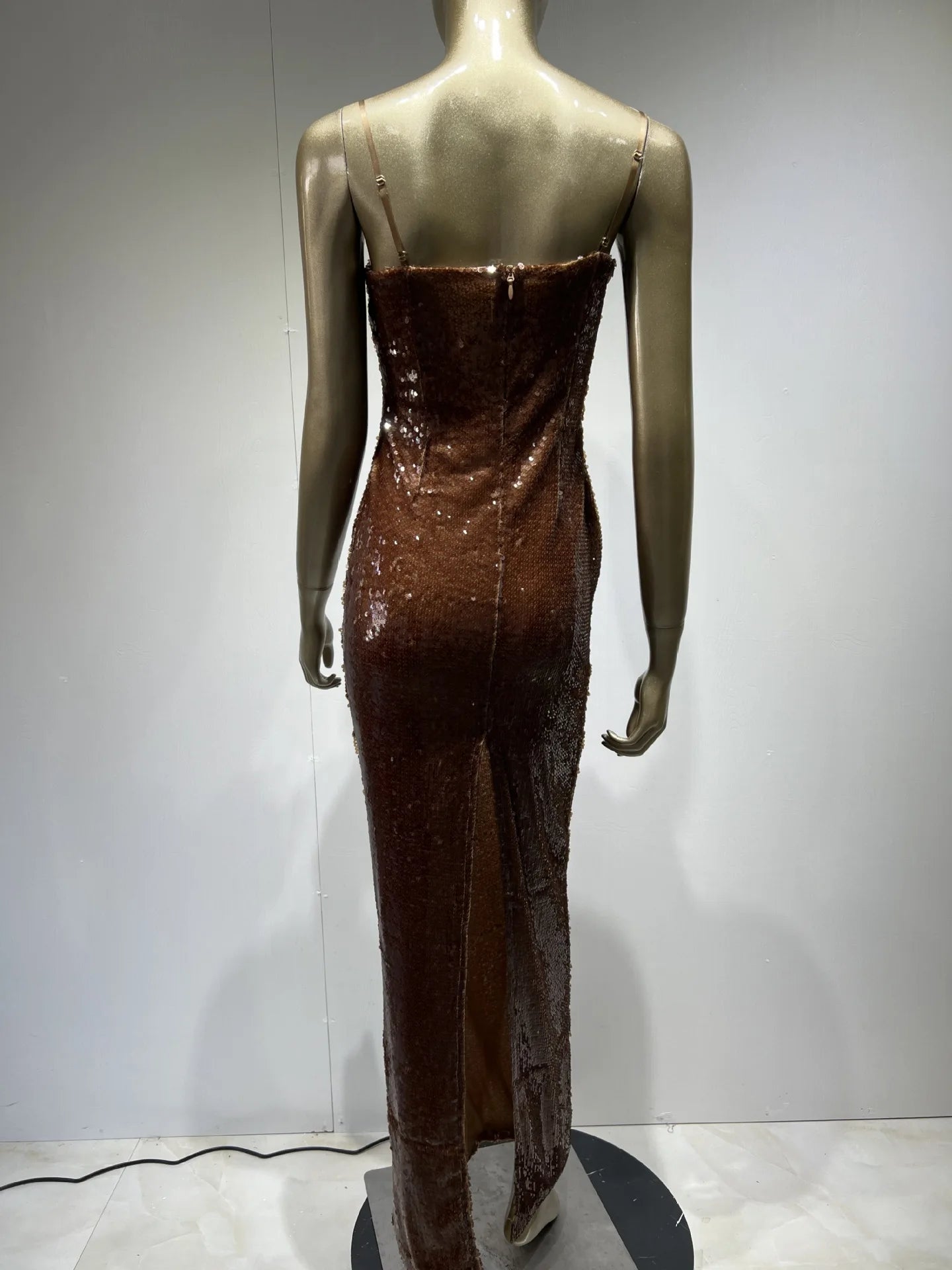 Shiny Brown Sequin Strapless Dress High Street Party Evening Gown Skirt for Women