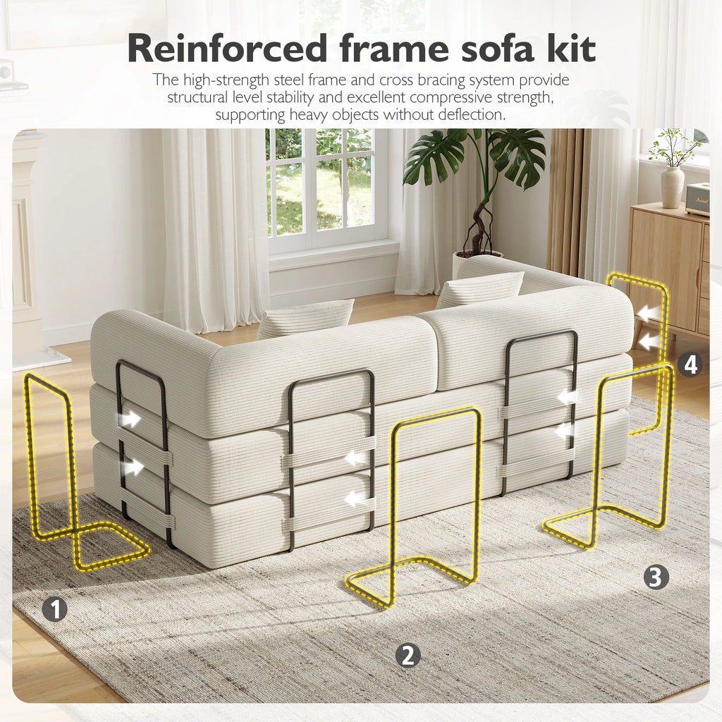 Convertible Floor Sofa Bed with Fixed-Shape Frame,  5-in-1 DIY Combination Modular Sofa,  for Living Room Bedroom Playroom