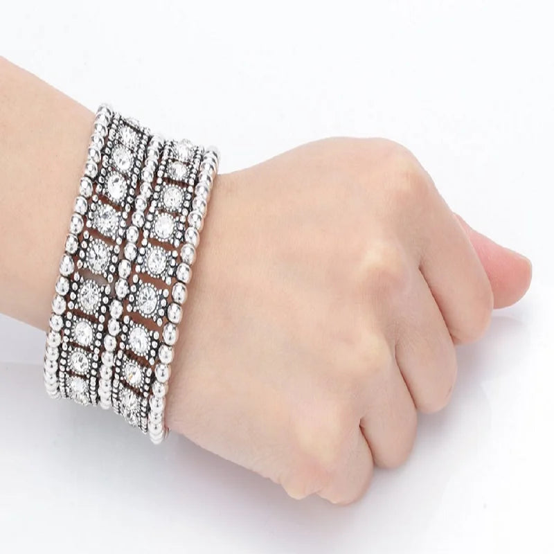 Multilayer stretch cuff bracelet women crystal wedding bridal jewelry gold silver color with crystal B22 wholesale dropshipping