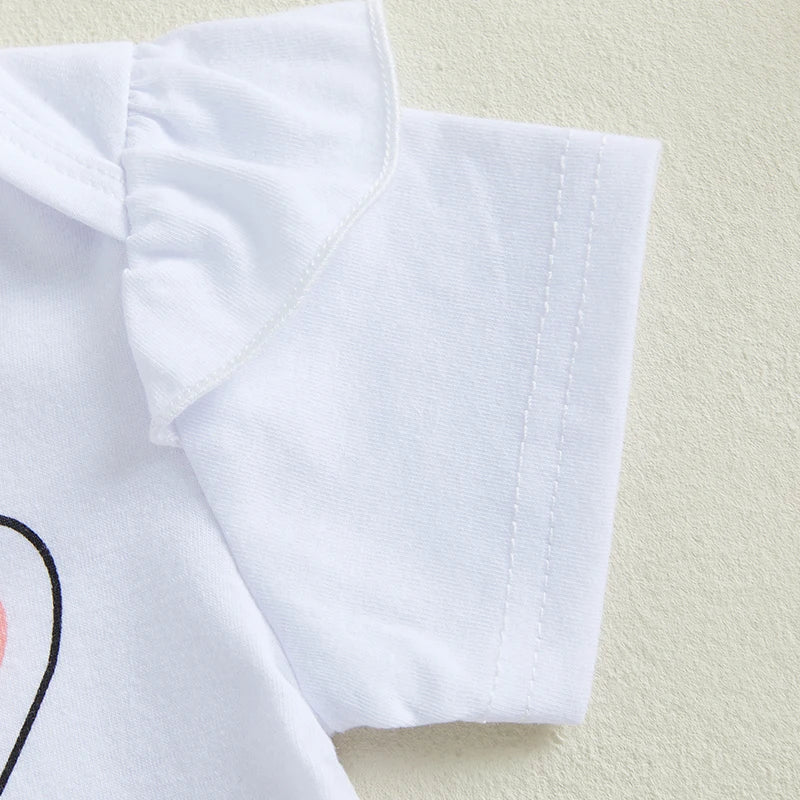 Toddler Easter Outfit Bunny Printed Short Sleeve Romper Suspender Pants Bow Socks Spring Set for Baby Boy