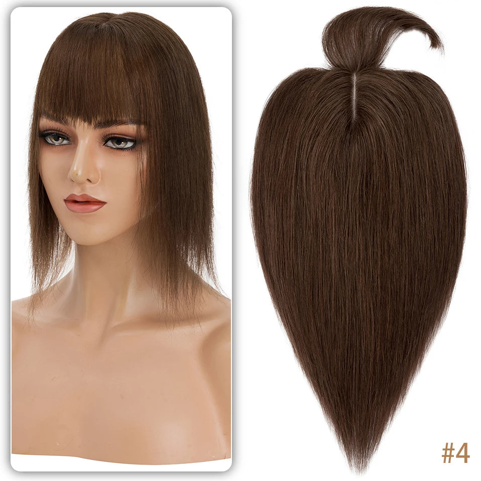TESS Women Topper 10x12cm Hair Clips Hair Topper Natural Hair Wigs 100% Human Hair Silk Base Clip In Hair Extension Blonde Women