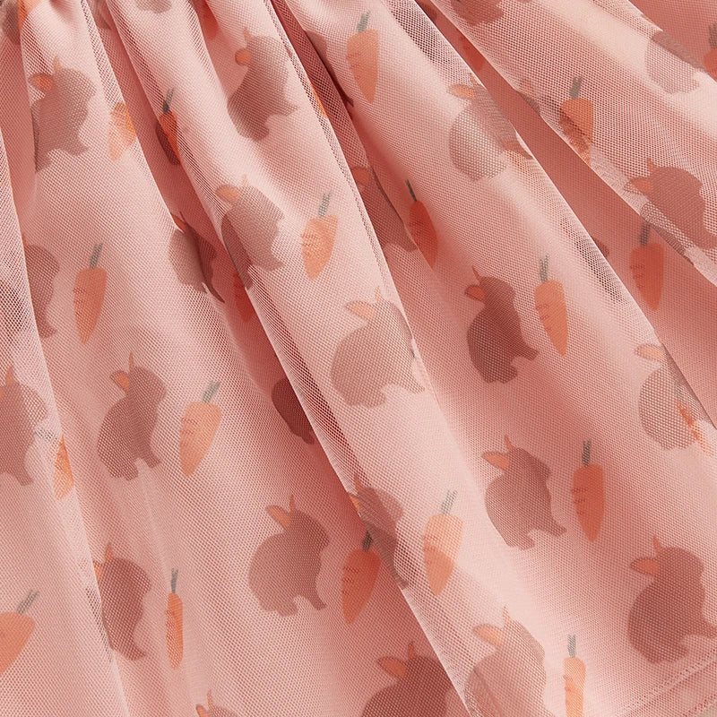 Girls Easter Bunny Print Sleeveless Dress Summer Fashion Casual Kids Princess Dress with Carrot Pattern