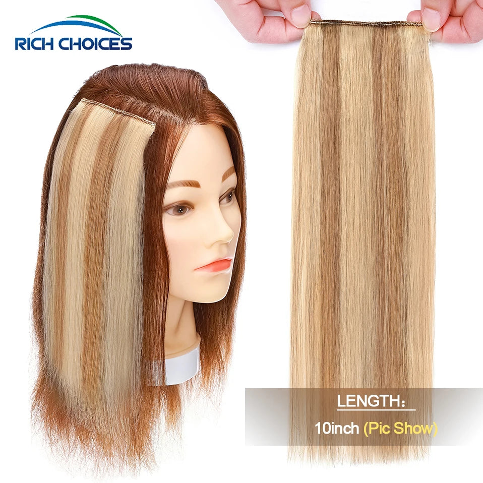 100% Human Hair Topper Invisable Straight Hair Pads Clip In One Piece 2Clips Increase Hair volume Hair Extensions Top Side Cover