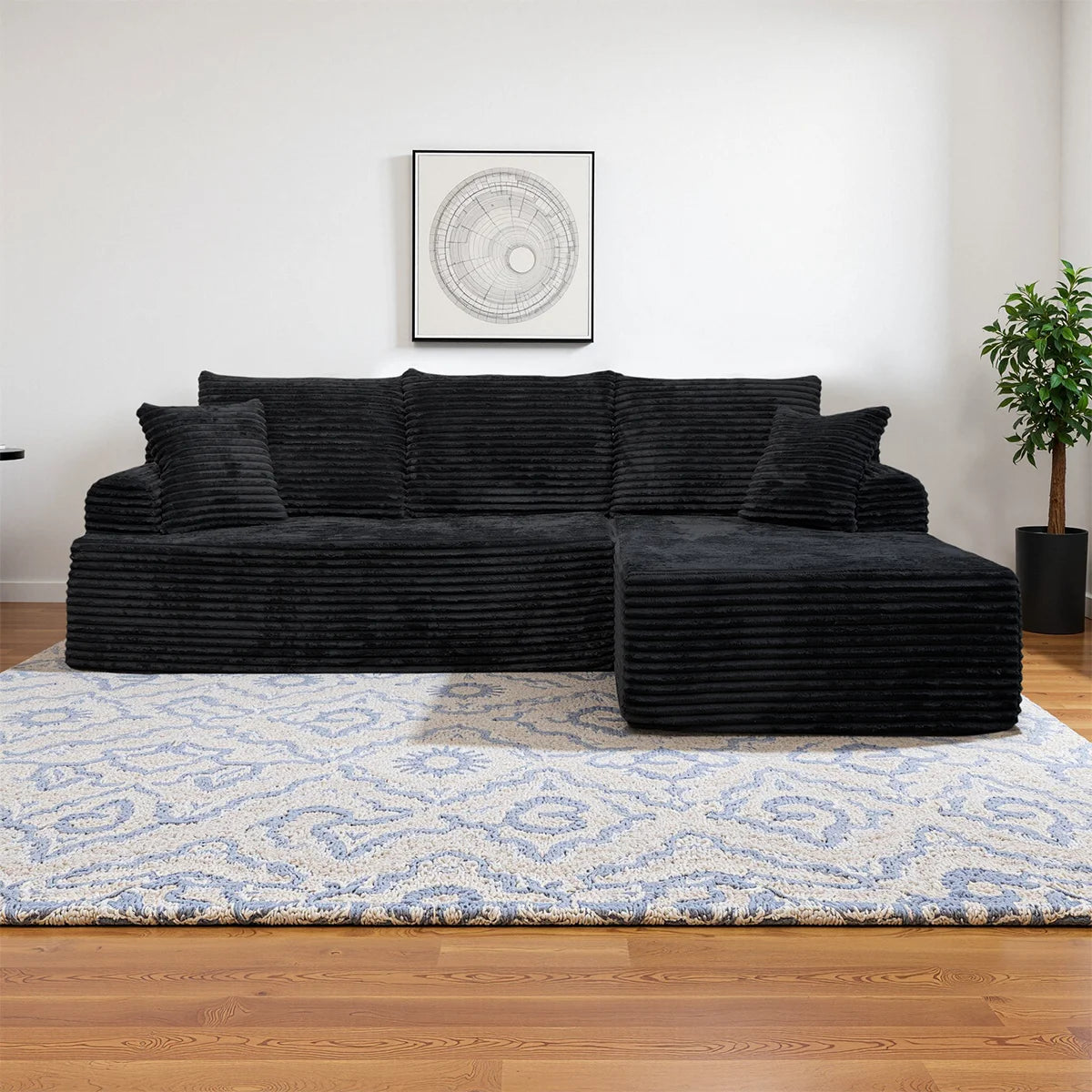 95" L-Shaped Sofa Chaise, No Assembly Required, Rabbit Fleece Upholstery, Ultra Soft & Comfortable, Ready to Use Out of the Box