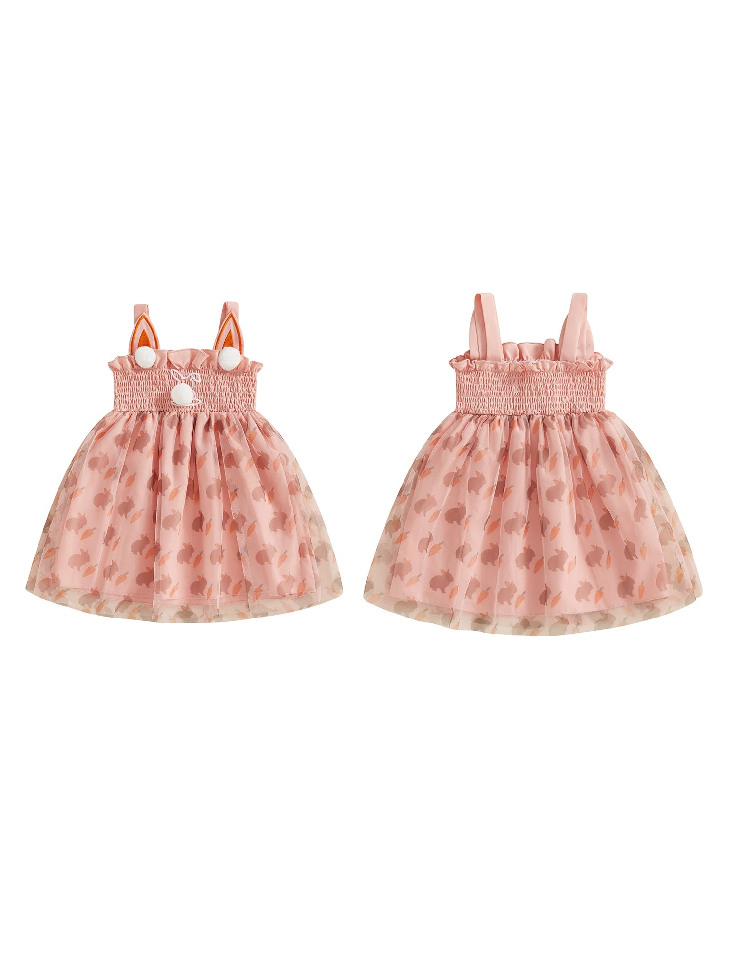 Girls Easter Bunny Print Sleeveless Dress Summer Fashion Casual Kids Princess Dress with Carrot Pattern